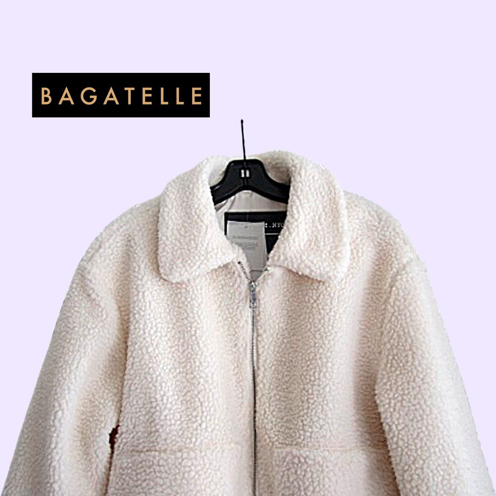 BAGATELLE NEW Faux Shearling Full Zip Patch Pocket Jacket Cream M NWT - Picture 5 of 12